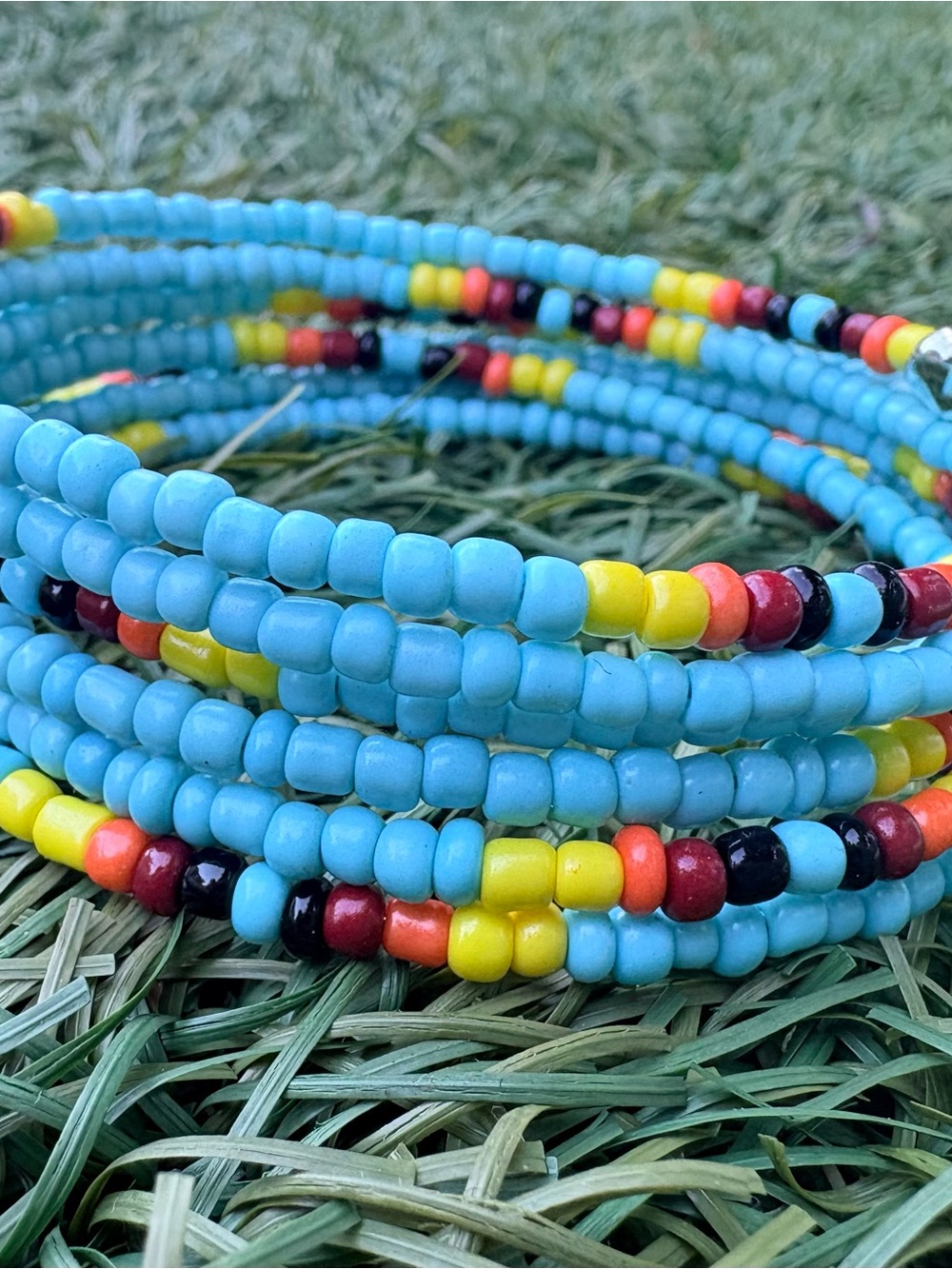Handmade Turquoise Seed Bead Wrap Bracelet - Multi Color Accents